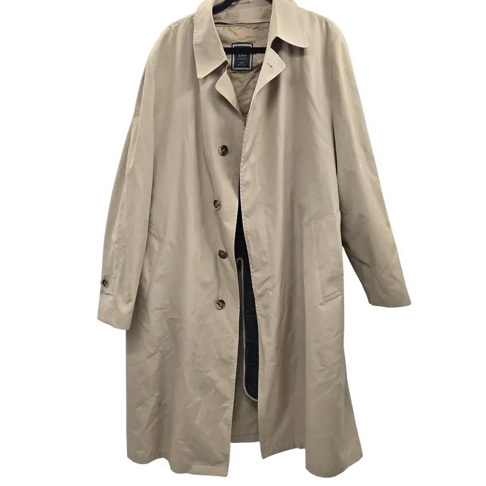 Vintage Christian Dior Coat Men 44 Beige Wool Lined Classic Trench 90s Monsieur